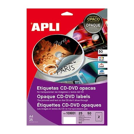 Blister 25 hojas etiquetas mega opacas CD/DVD