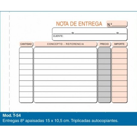 Loan talonario 8º apaisado nota de entrega triplicado T-54