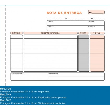 Loan talonario 4º apaisado nota de entrega triplicado T-47