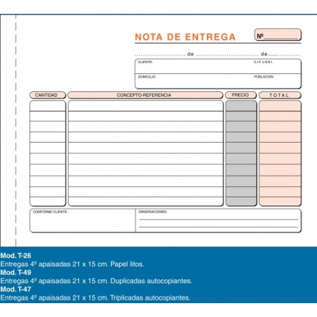 Loan talonario 4º apaisado nota de entrega triplicado T-47