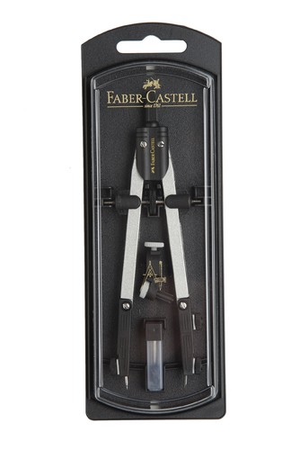 Faber-Castell compás de ajuste rápido con alargadera extensible, sin pieza  de tinta . En estuche de plástico.