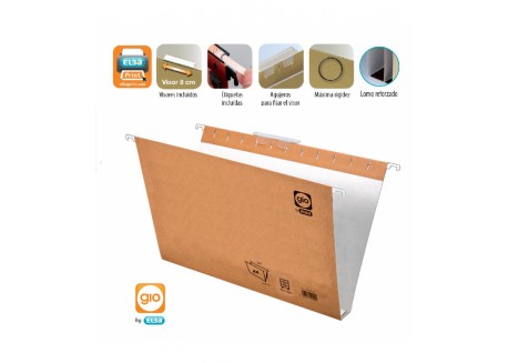 Elba Gio - Caja De 25 Carpetas Colgantes A4 | Cartulina 240g | Capacidad 200 Hojas | Varilla Metálica | Bicolor Kraft/blanco