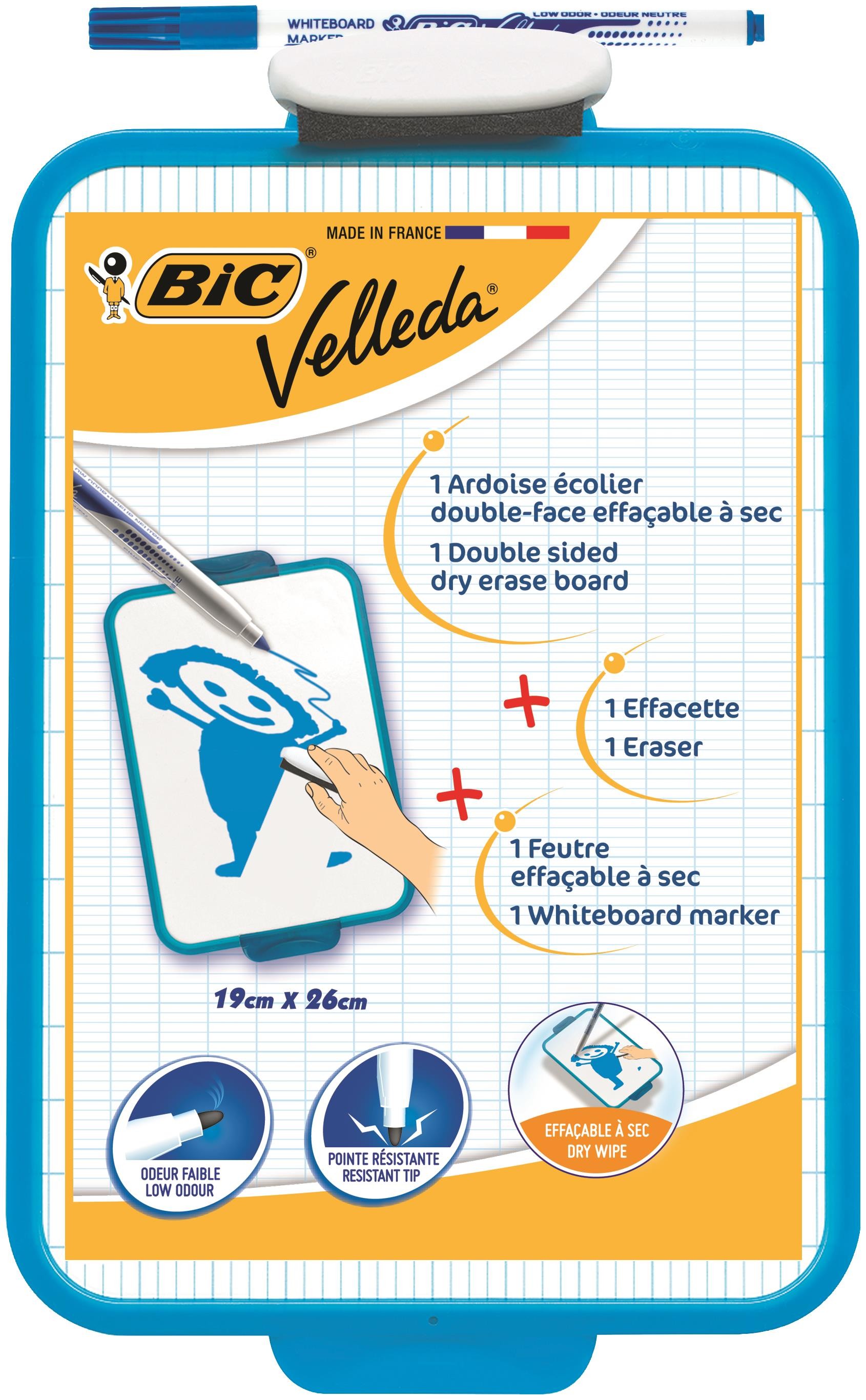BIC Velleda Double-Sided Dry Erase Board (21 x 31 cm) with 8