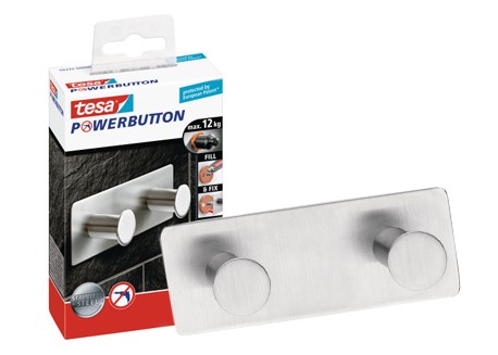 Tesa perchero adhesivo powerboton 2 ganchos