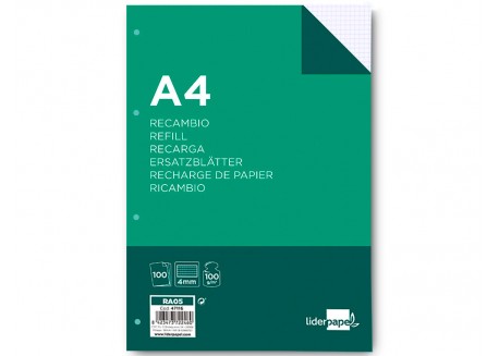 Liderpapel recambio 100 hojas 100 gr. A4  