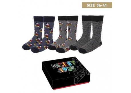 Pack regalo 3 pares de calcetines Mickey talla única nº del 36 al 41